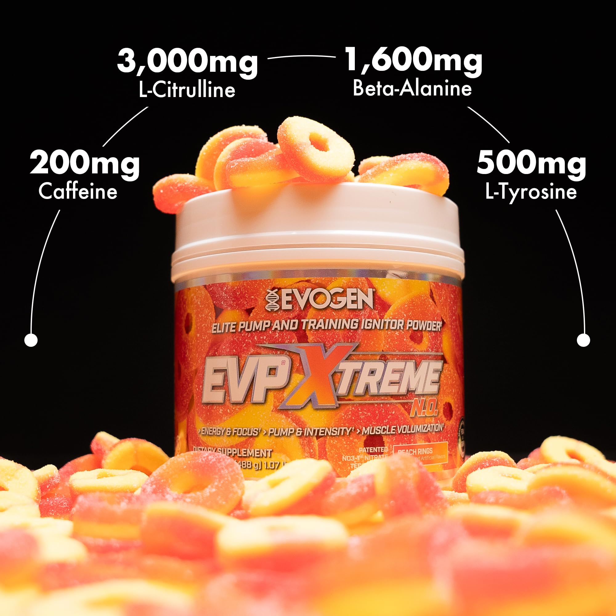 Evogen EVP Xtreme NO junto a una pesa como comparación de tamaño para almacenamiento conveniente