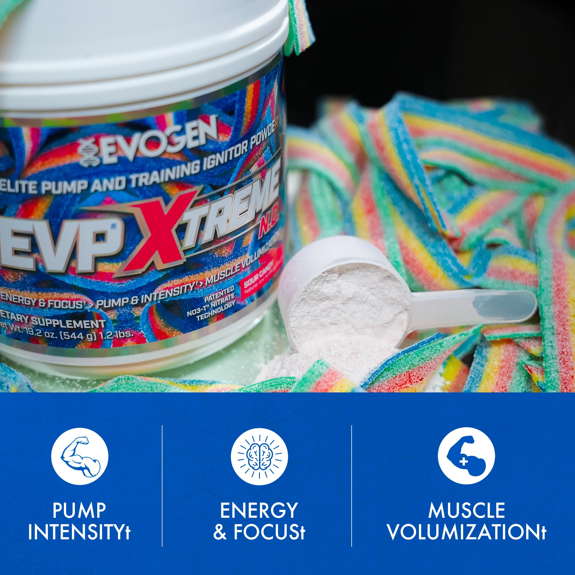 Evogen EVP Xtreme N.O. etiqueta con lista de ingredientes y dosis clave