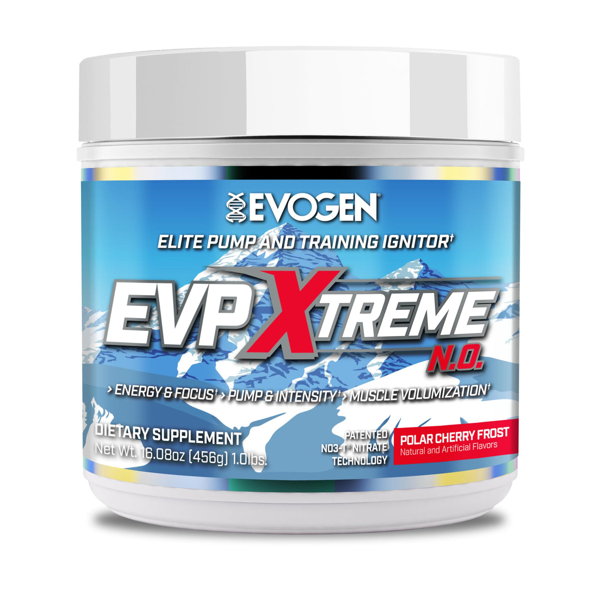 Evogen EVP Xtreme NO envase frontal mostrando diseño y sabor Polar Cherry Frost