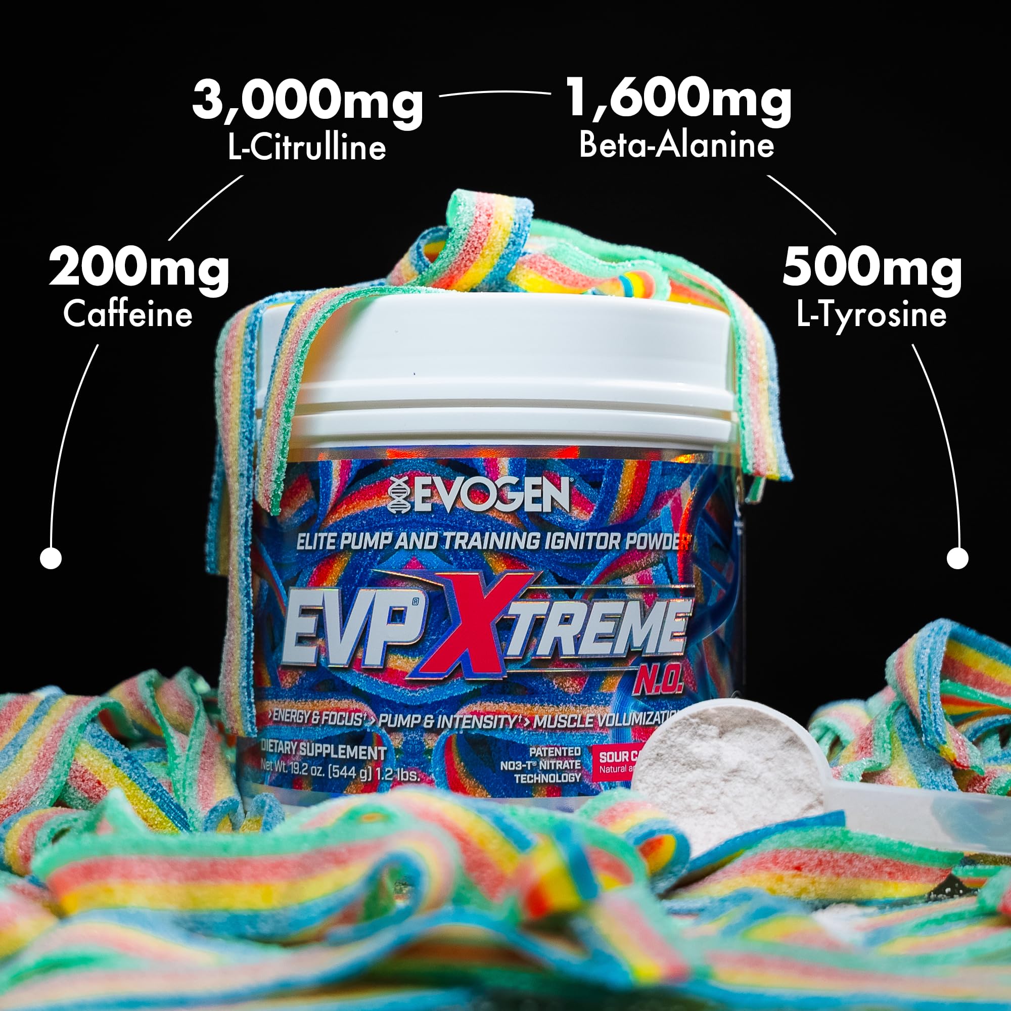 Evogen EVP Xtreme N.O. comparación de tamaño del envase para referencia