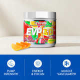 Envase Evogen EVP 3D al lado de una mano para comparar tamaño