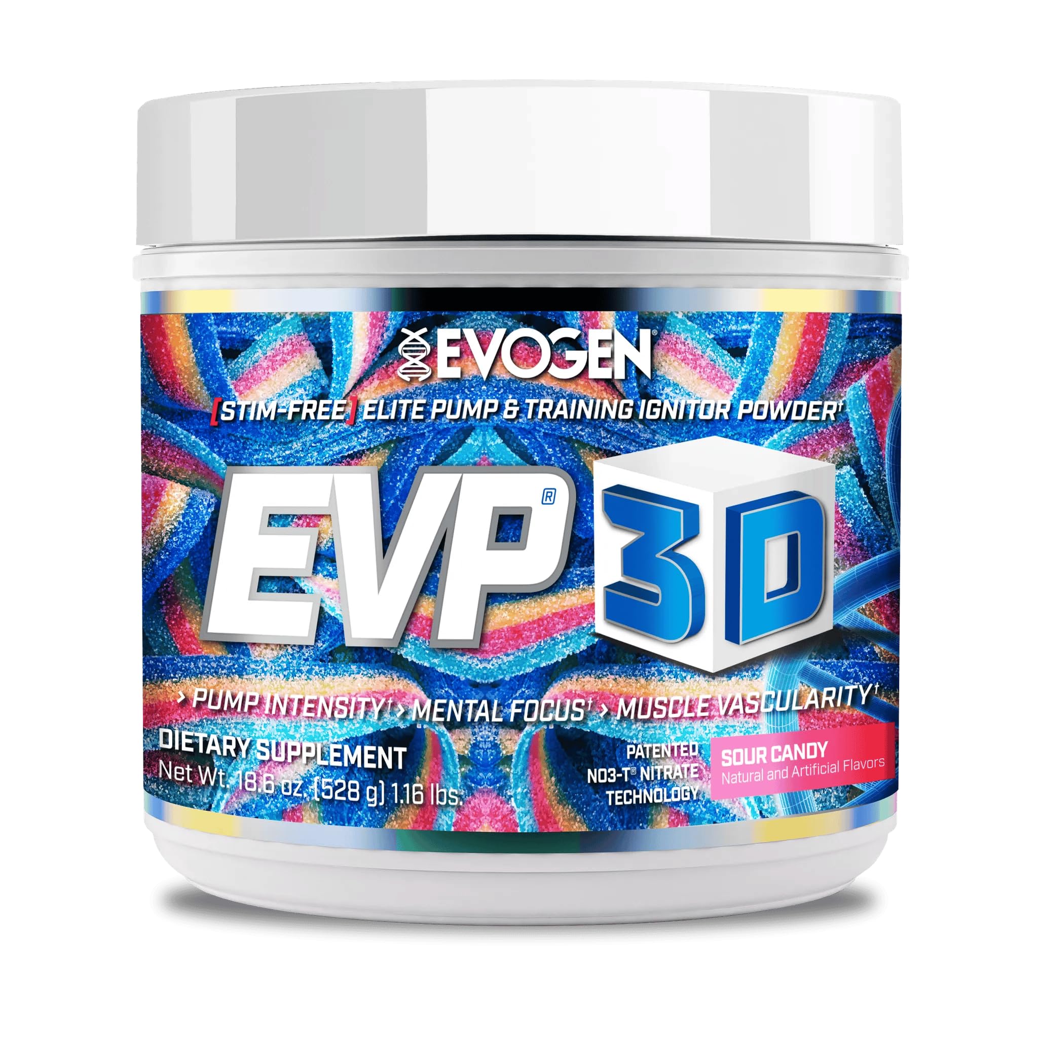 Evogen EVP 3D frente del envase mostrando diseño y beneficios de bomba