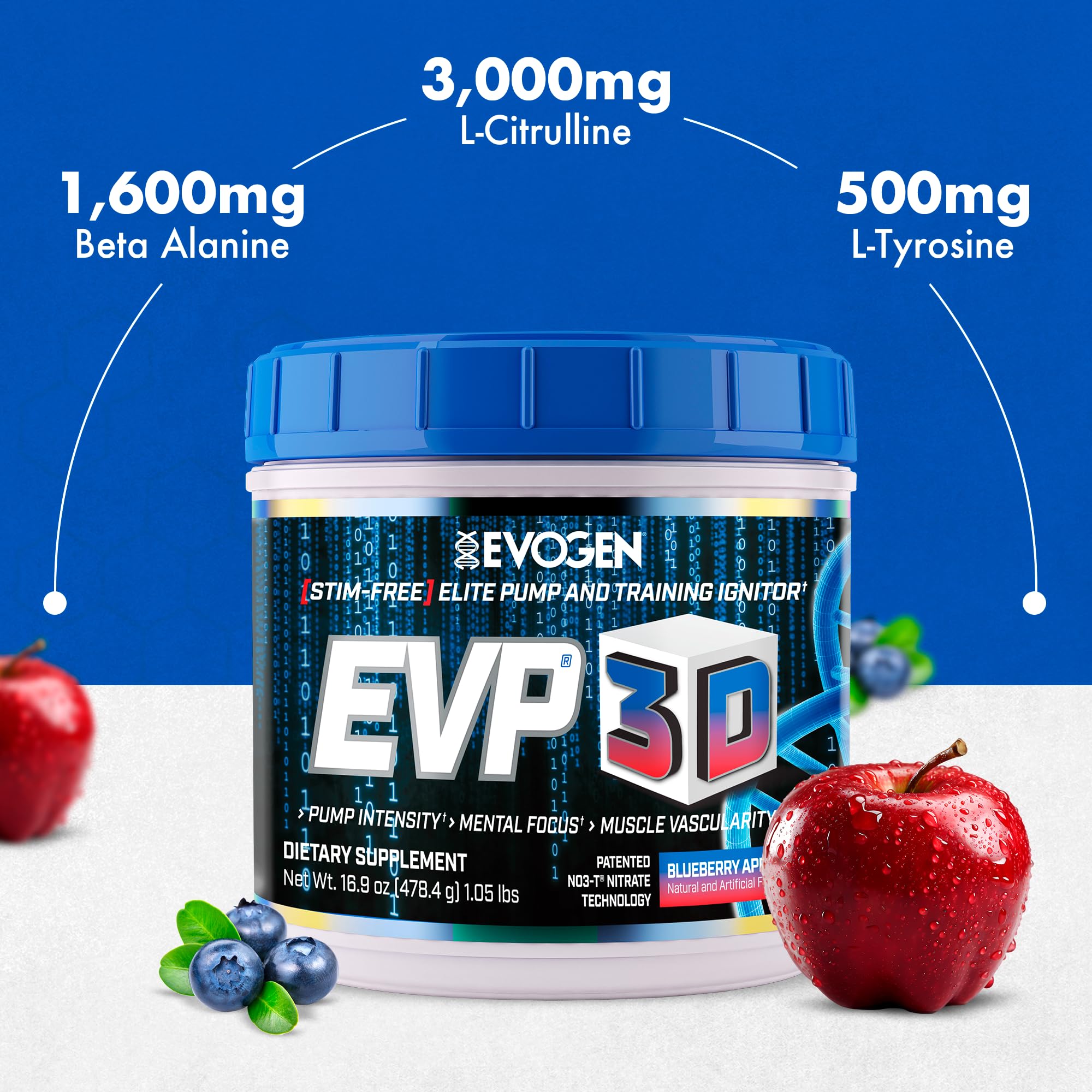 Evogen bote comparado con mano para escala visual, beneficio información de tamaño