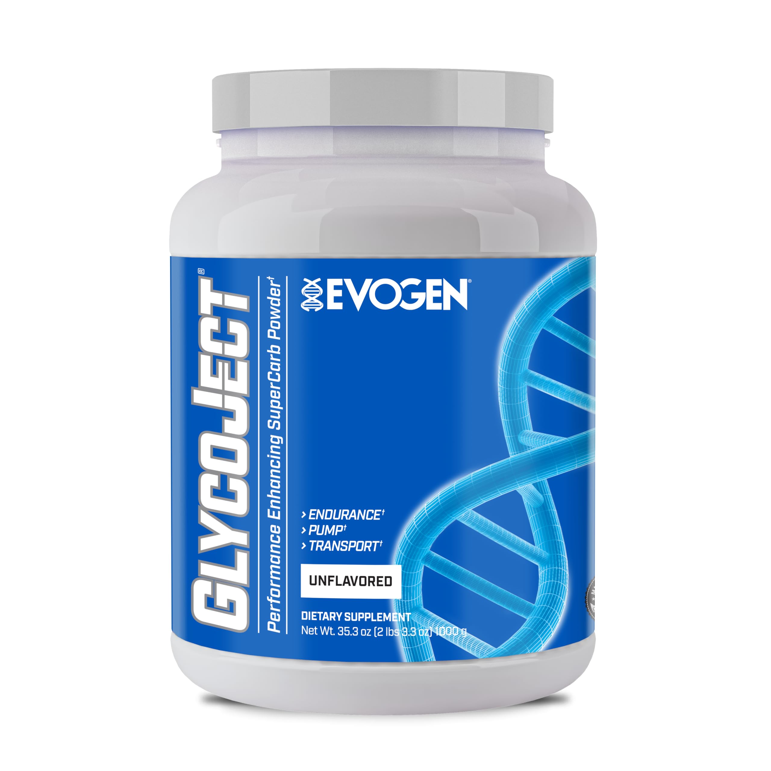 Evogen GlycoJect envase frontal mostrando etiqueta y beneficios claros