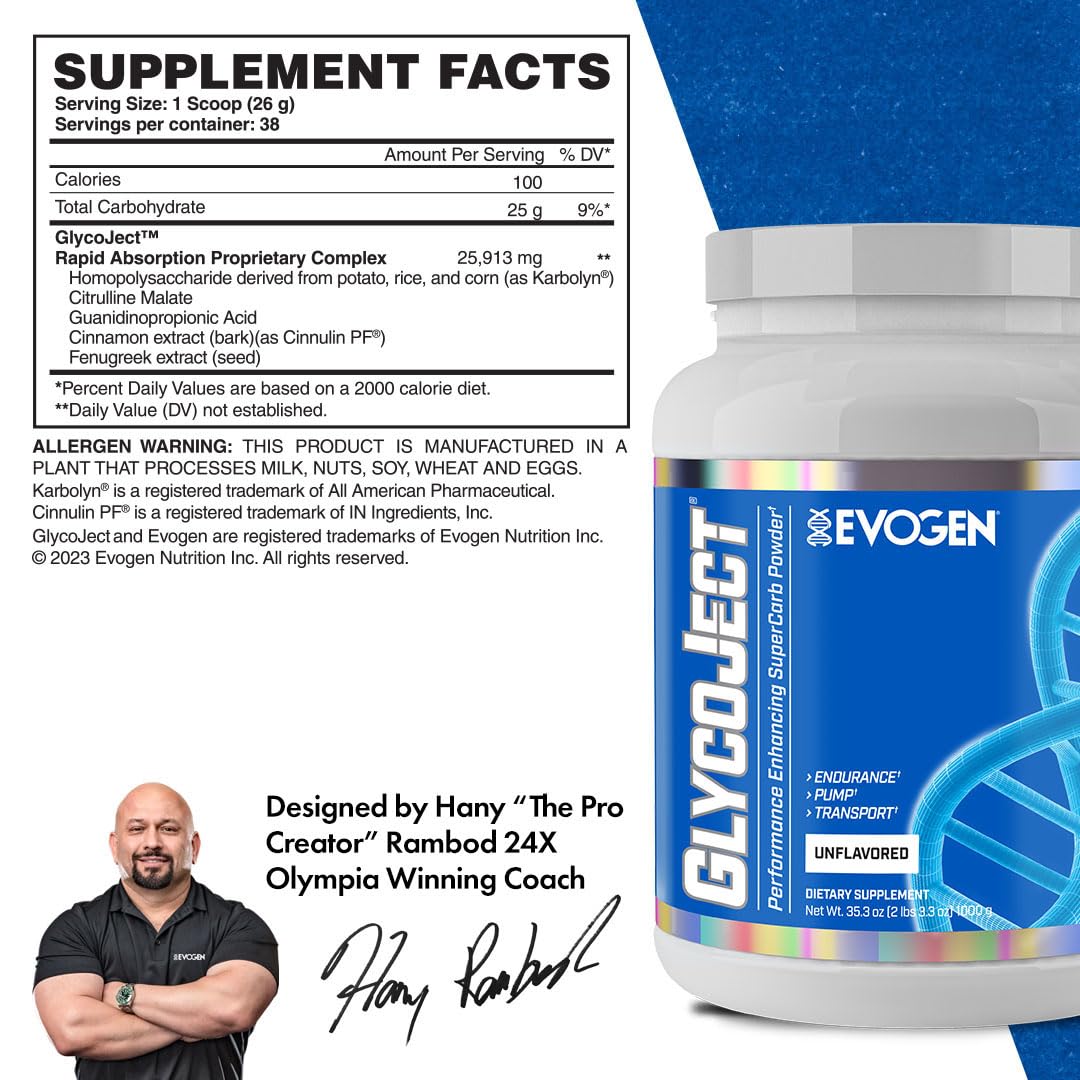 Evogen GlycoJect textura del polvo sin sabor, mezcla homogénea y pura