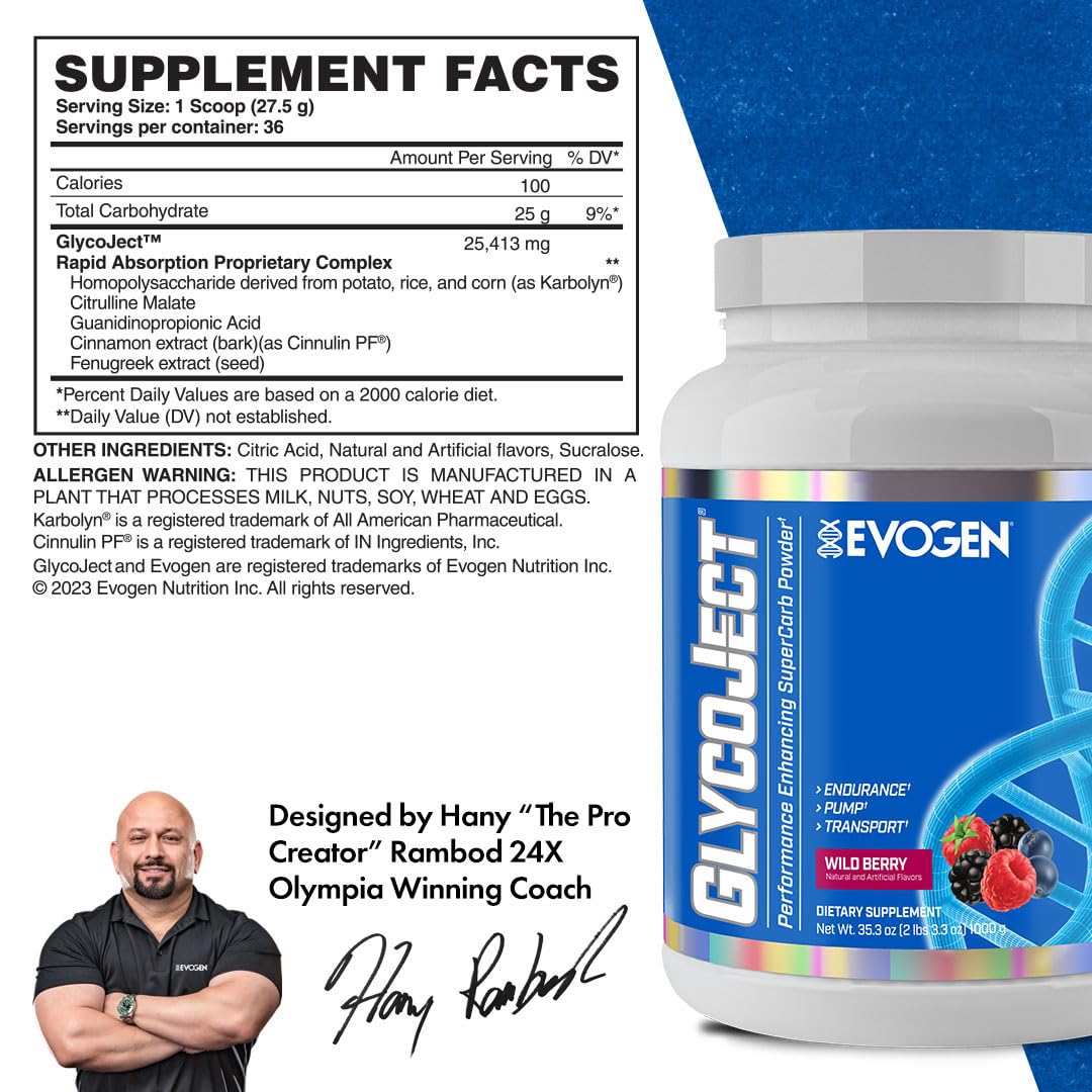 Evogen GlycoJect textura del polvo en cucharada, mezcla fina para disolución rápida