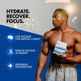 Evogen Hydration comparación de tamaño del envase junto a una botella para referencia de porciones