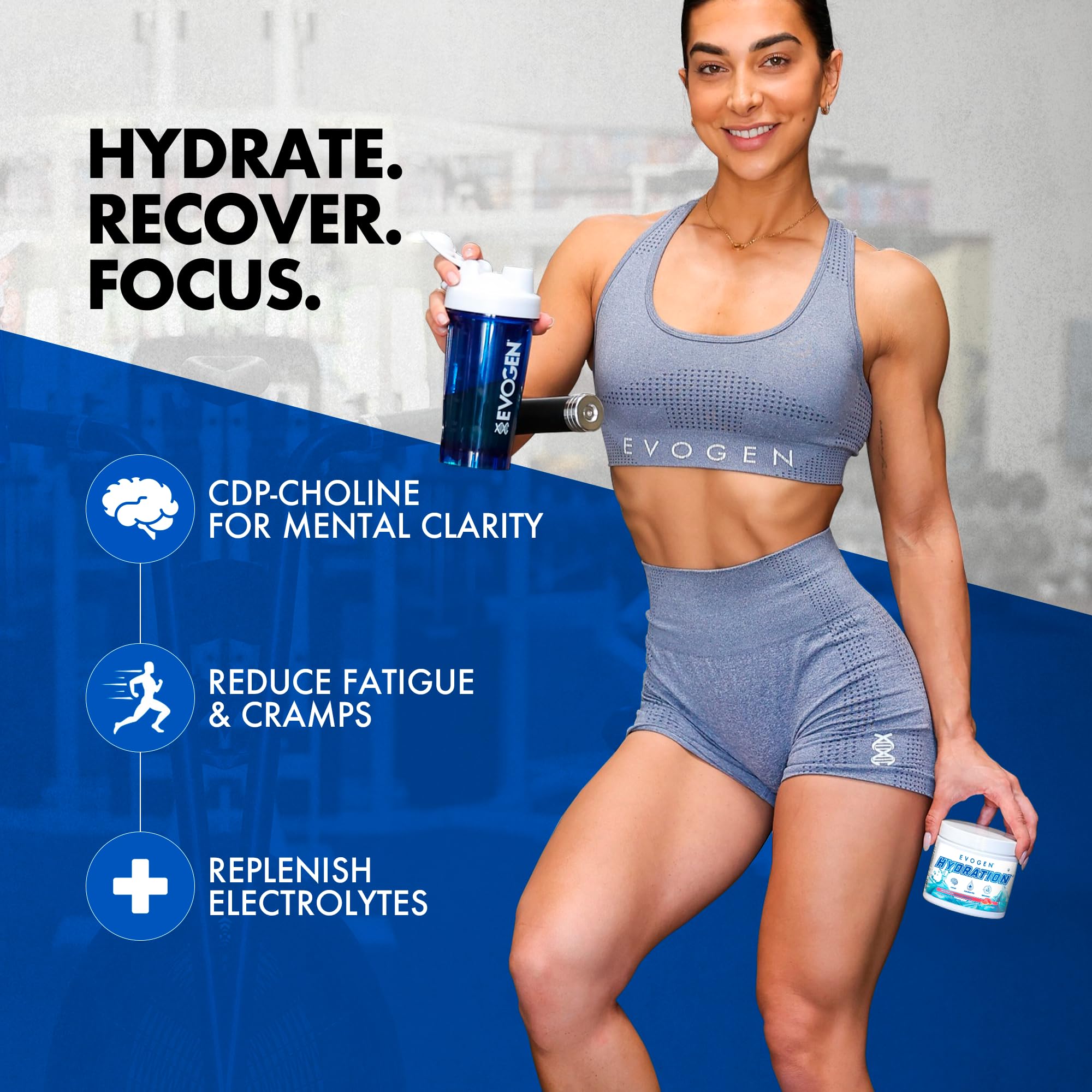 Evogen detalle de etiqueta con lista de electrolitos y vitaminas