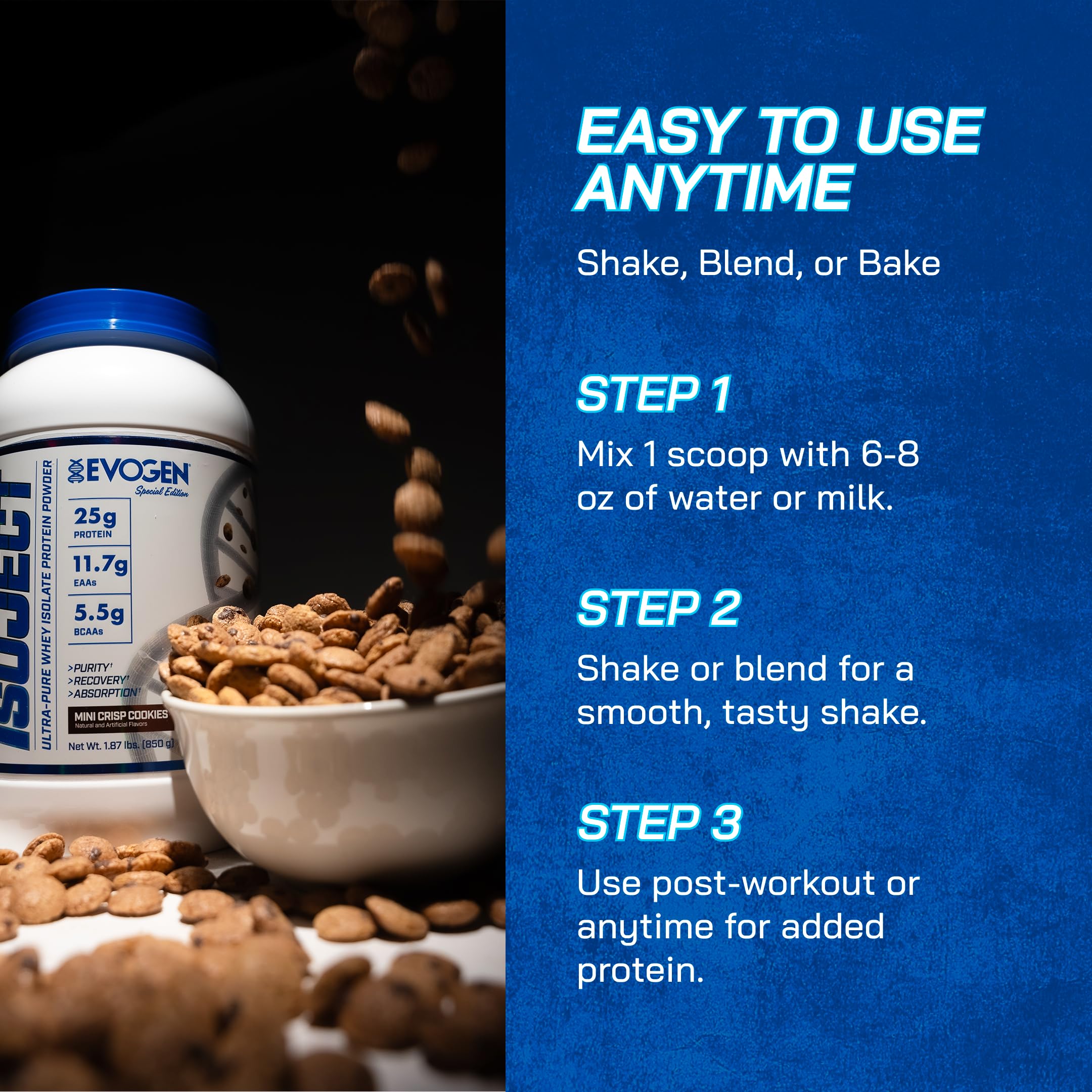 Evogen Isoject batido en receta, sabor Mini Crisp Cookies apetitoso
