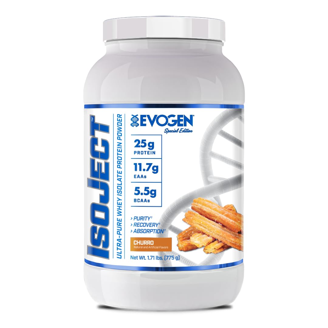 Evogen Isoject vista frontal del envase, muestra pureza y sabor churro