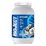 Evogen Isoject vista frontal del envase mostrando diseño y sabor Cookies and Cream, conveniencia visual