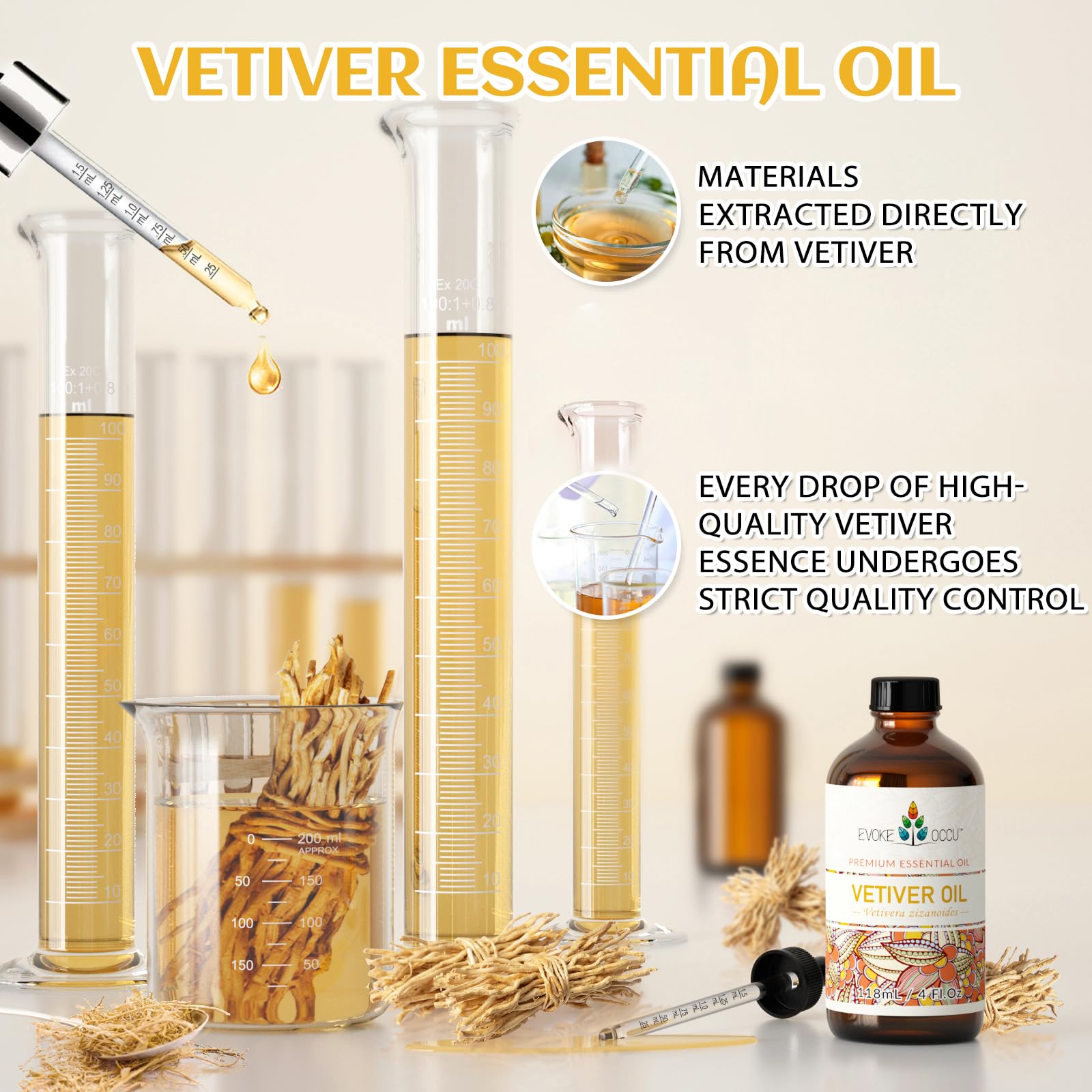 EVOKE OCCU frasco ámbar detalle de vidrio que protege el aceite
