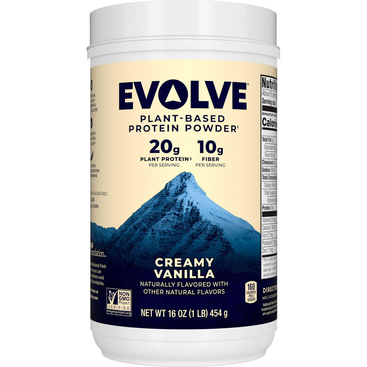 Evolve Ideal Vanilla frente del empaque mostrando la marca y beneficio vegano