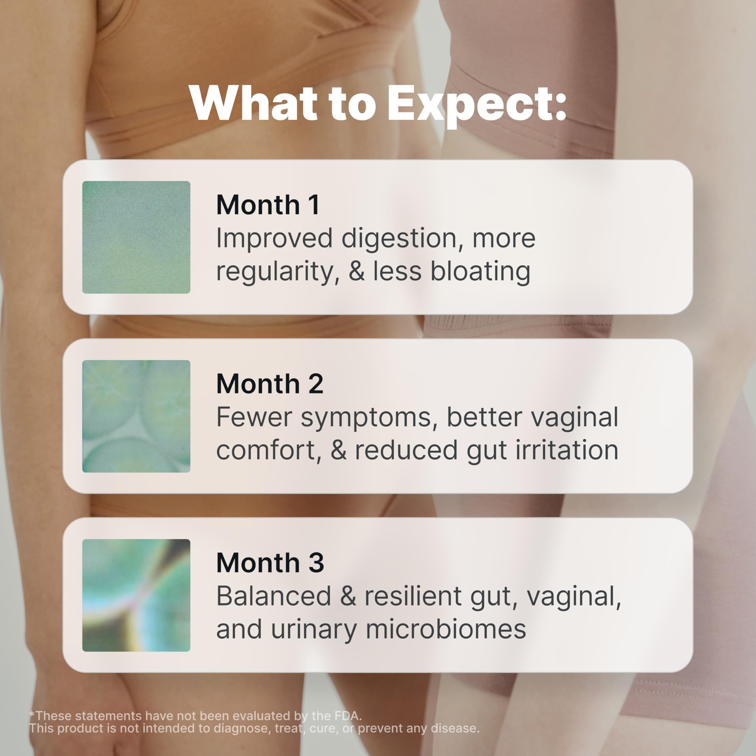 Etiqueta Evvy con ingredientes clave y beneficios para microbioma femenino