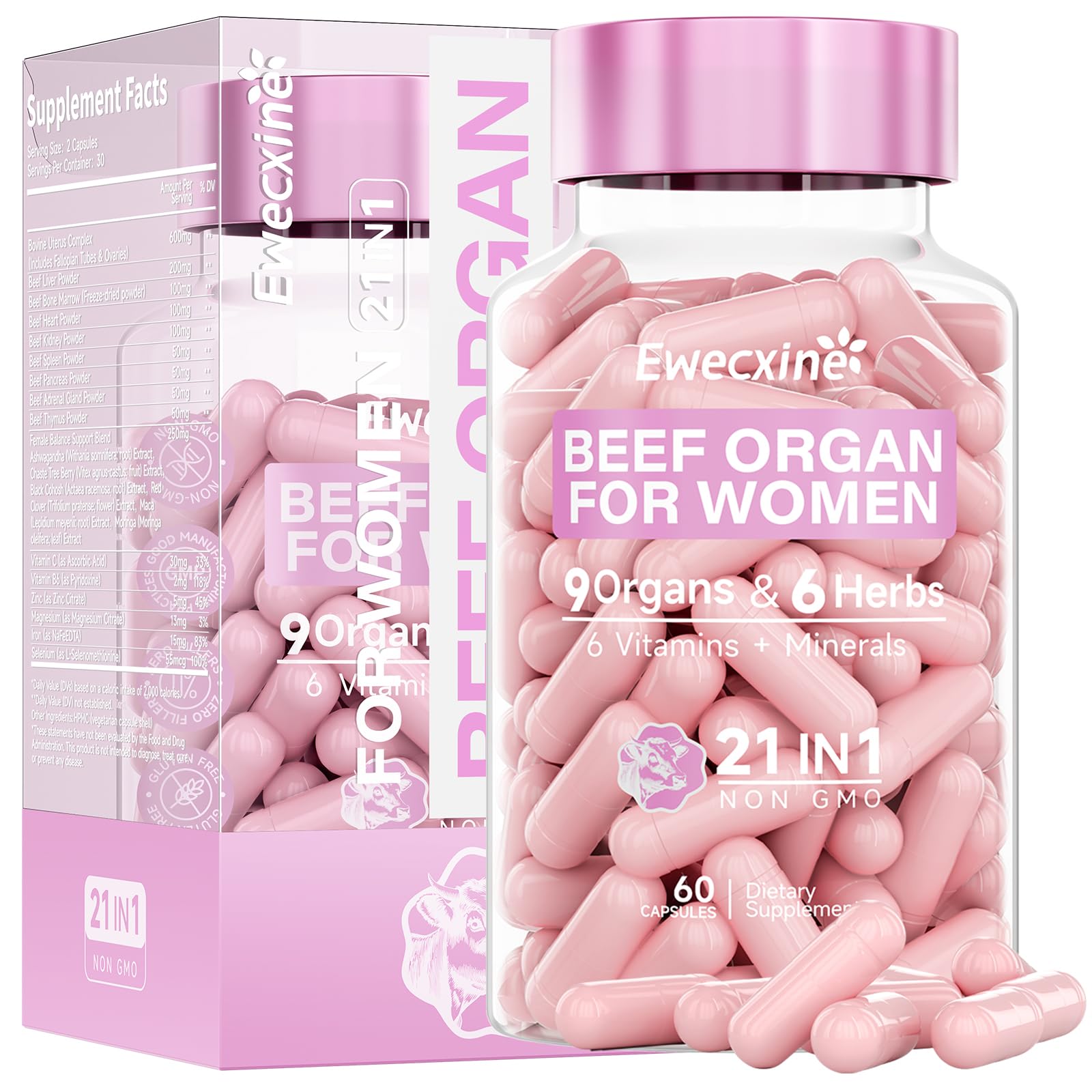 Ewecxine envase frontal 60 cápsulas mostrando diseño y beneficios