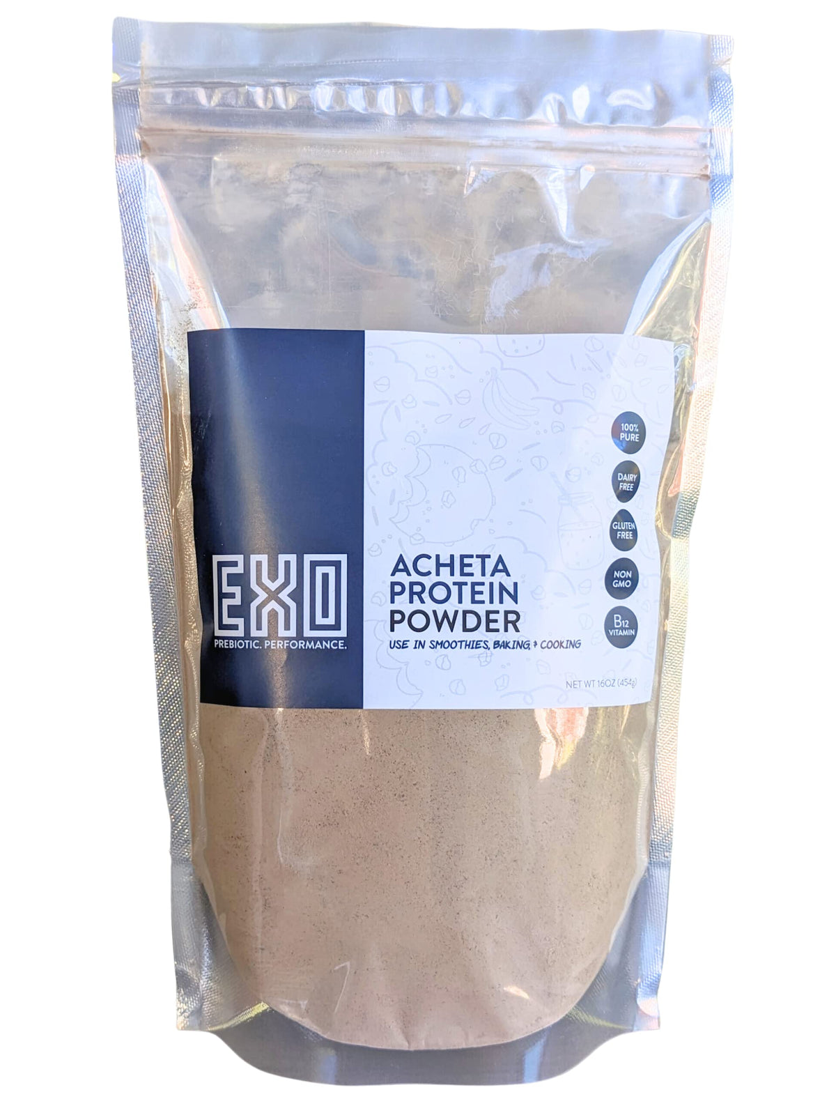 Exo empaque frontal mostrando etiqueta y beneficios nutricionales