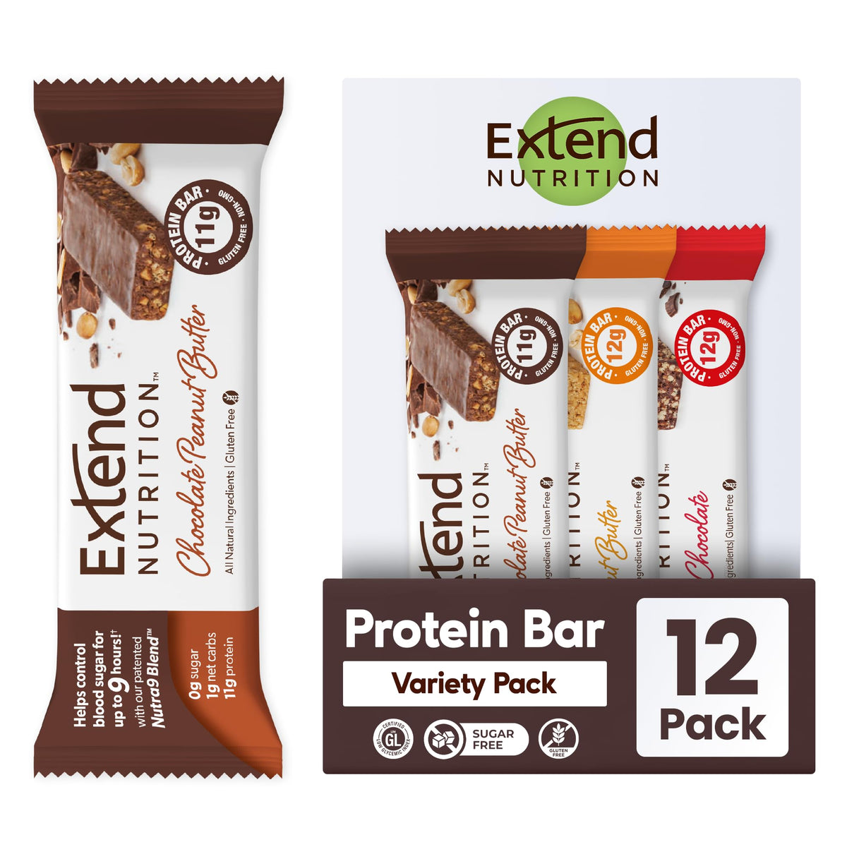 Extend Bar empaque frontal mostrando variedad y conveniencia