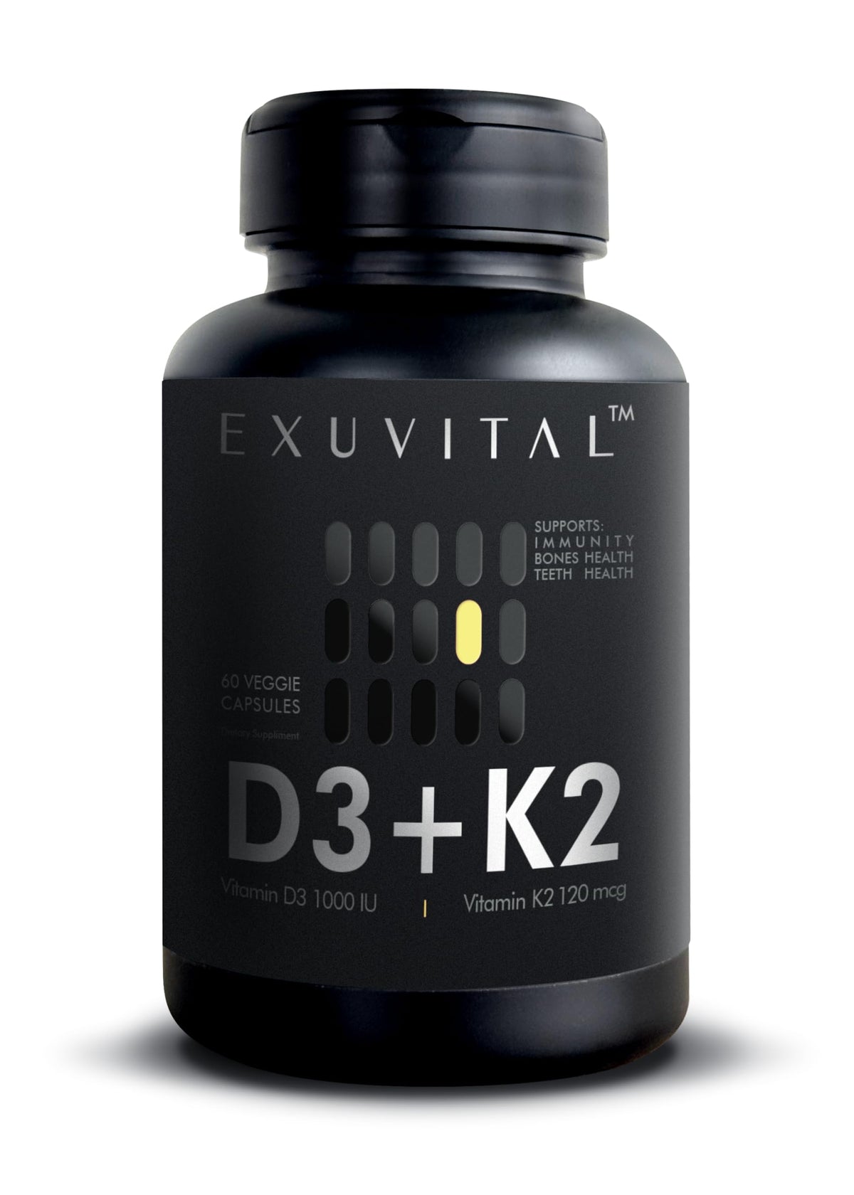 EXUVITAL frontal del empaque mostrando dosis y beneficios