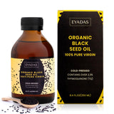 EYADAS botella frontal de aceite de semilla negra mostrando etiqueta y presentación
