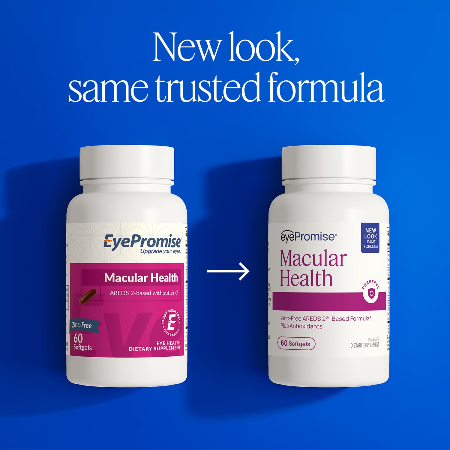 EyePromise caja abierta con softgels para 30 días y conveniencia de suministro