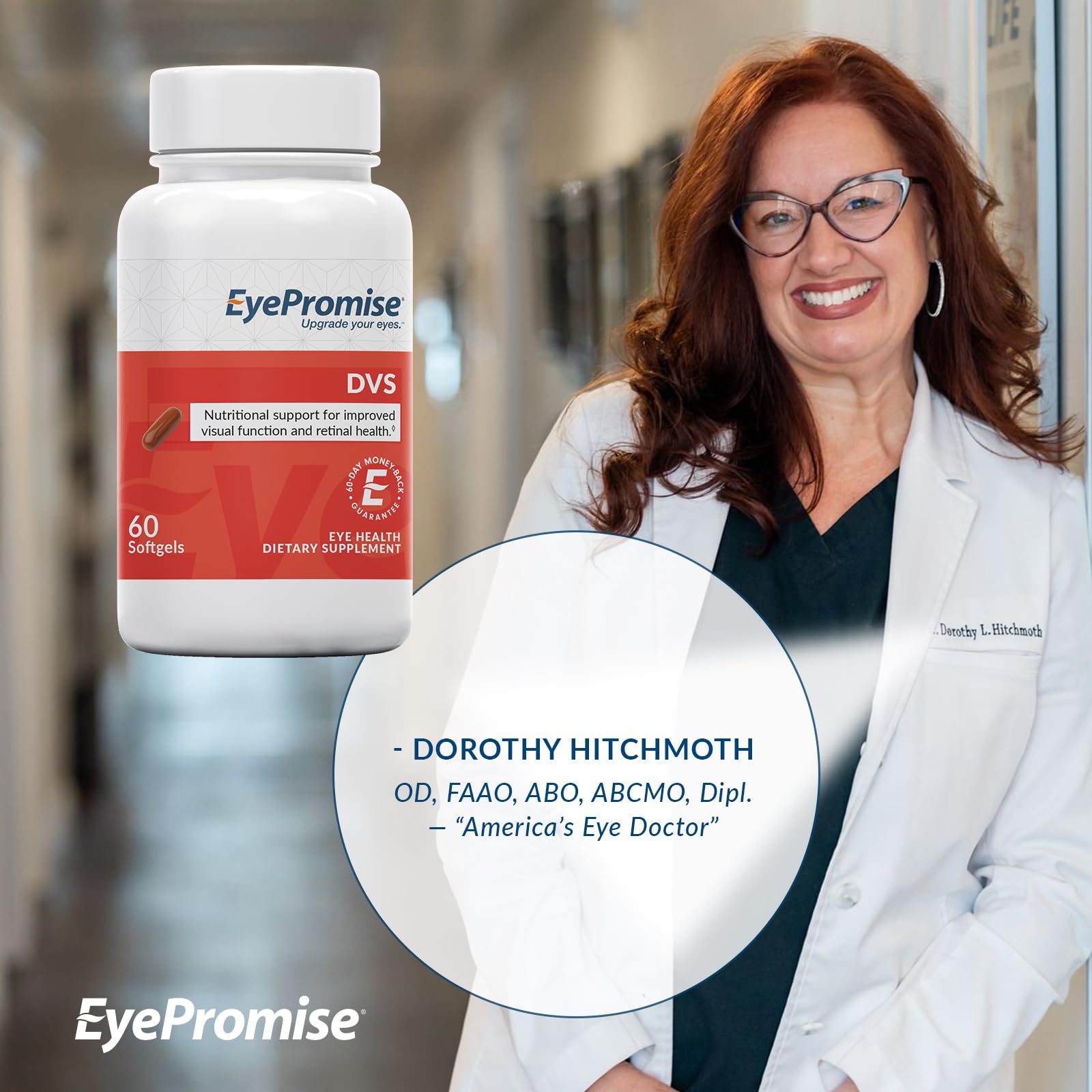 Sello NSF en el empaque EyePromise que indica certificación de calidad