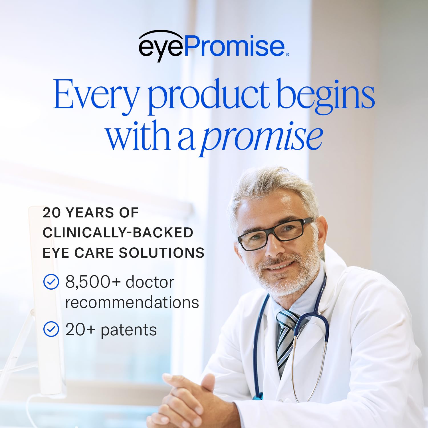 Presentación abierta mostrando 180 cápsulas EyePromise Restore para suministro prolongado
