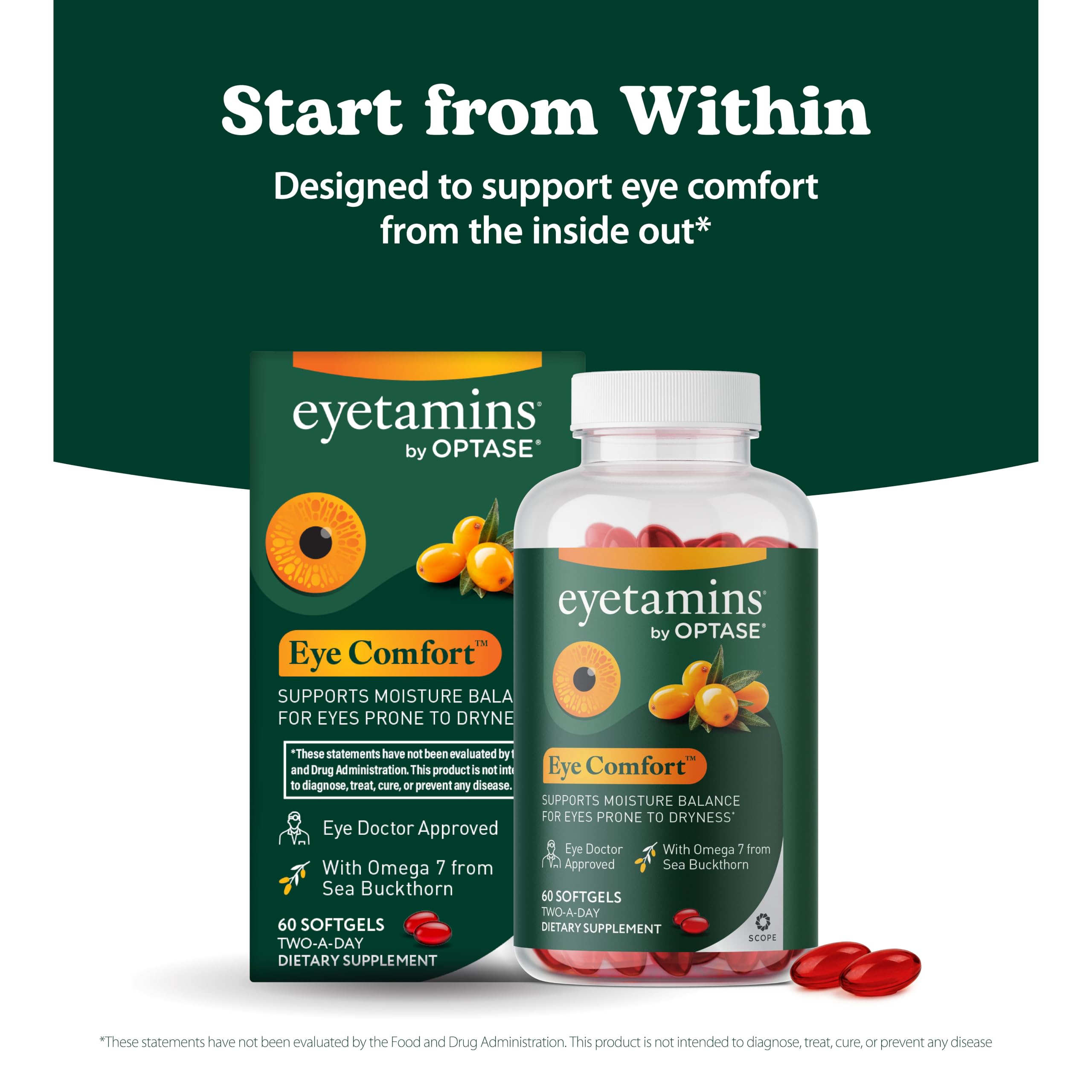 eyetamins cápsulas junto a un desayuno para indicar toma con comidas
