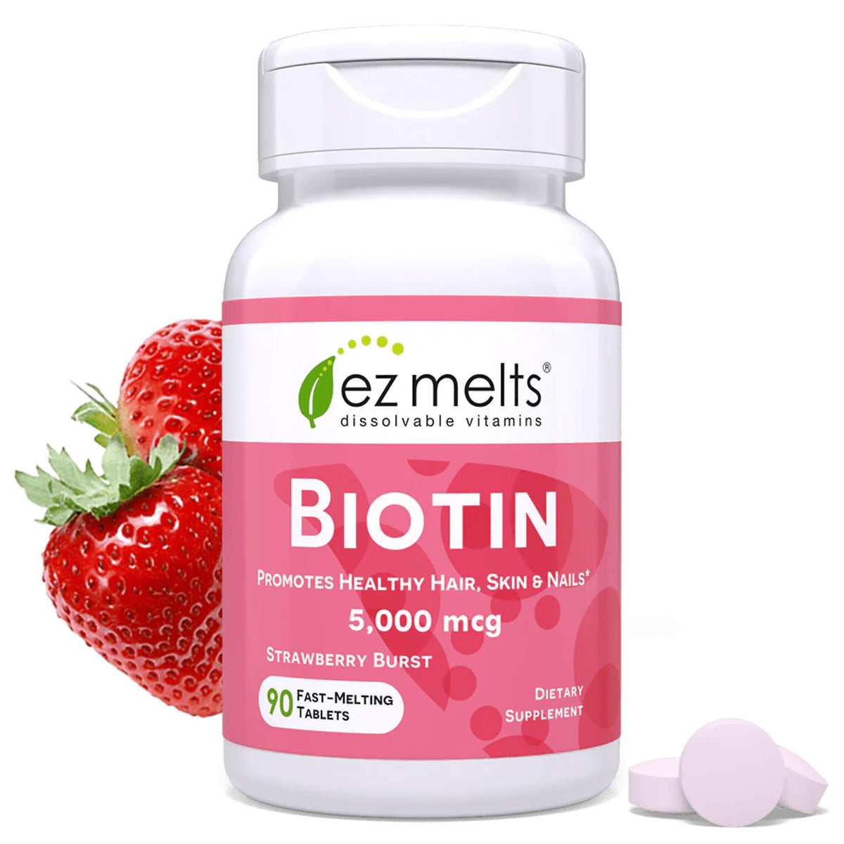 EZ Melts biotin paquete frontal mostrando envase y beneficio práctico