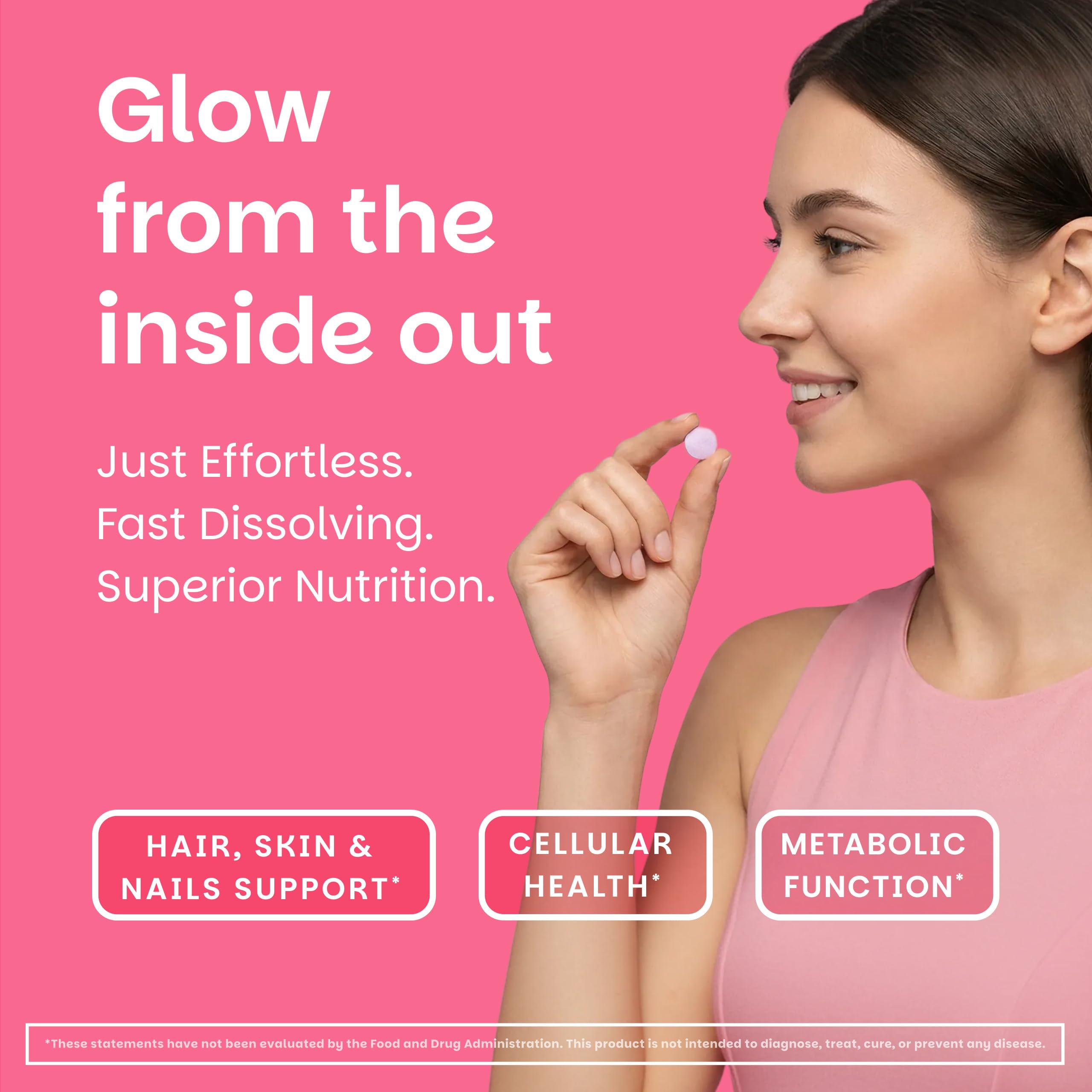 EZ Melts biotin tableta disoluble en primer plano para fácil ingesta