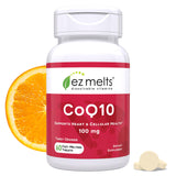 EZ Melts empaque frontal mostrando CoQ10 y beneficios prácticos