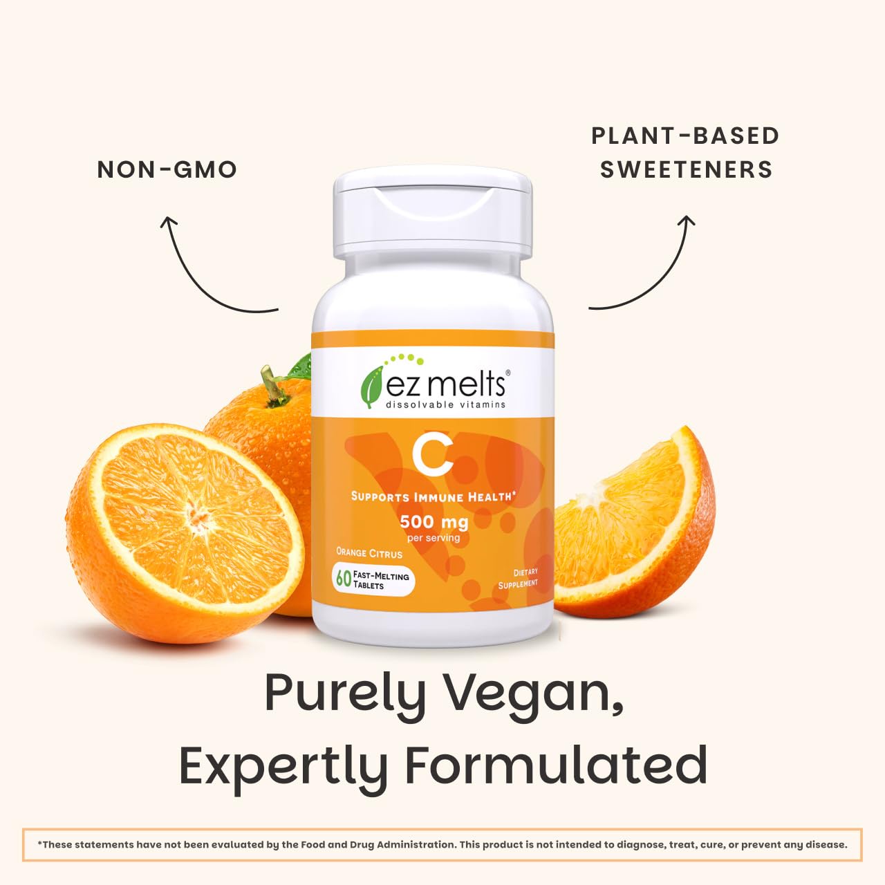 EZ Melts etiqueta nutricional enfocada, información clara de ingredientes