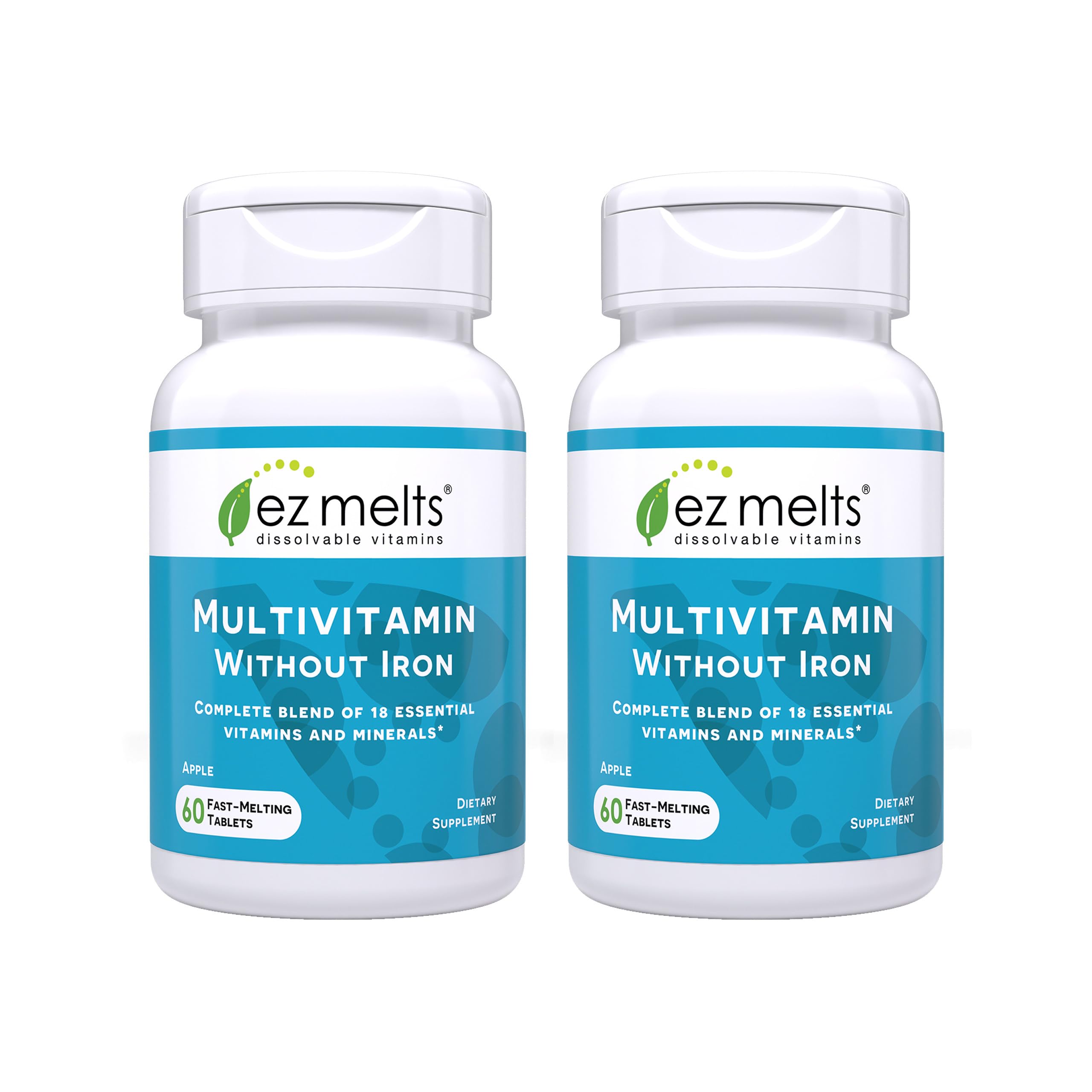 EZ Melts frasco frontal mostrando 120 comprimidos y beneficio de conveniencia diaria