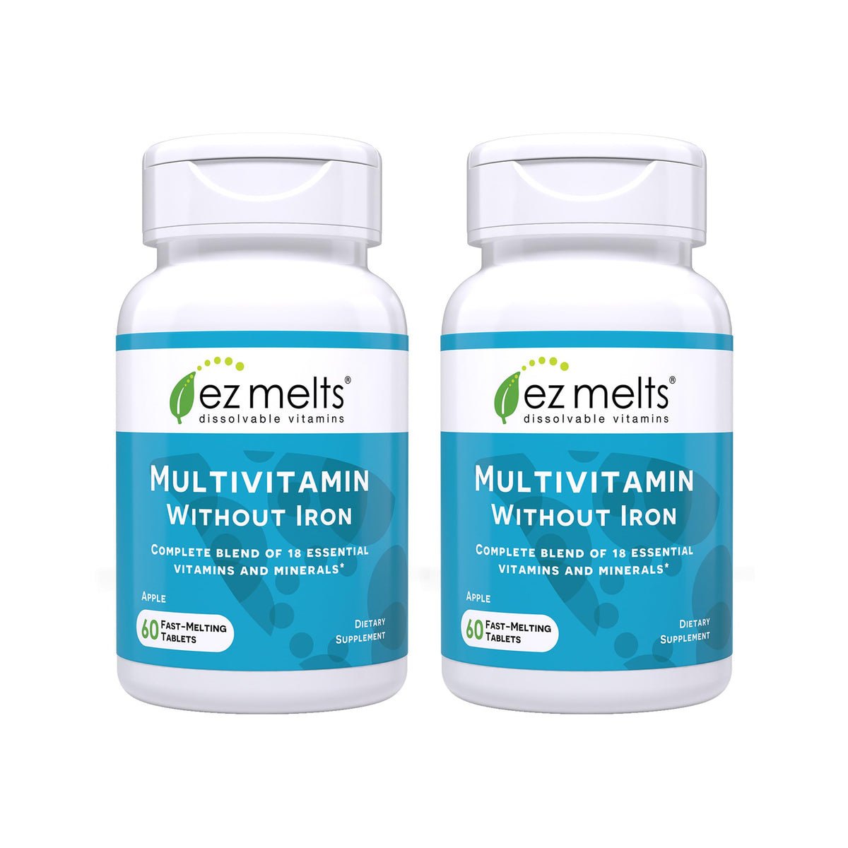 EZ Melts frasco frontal mostrando 120 comprimidos y beneficio de conveniencia diaria