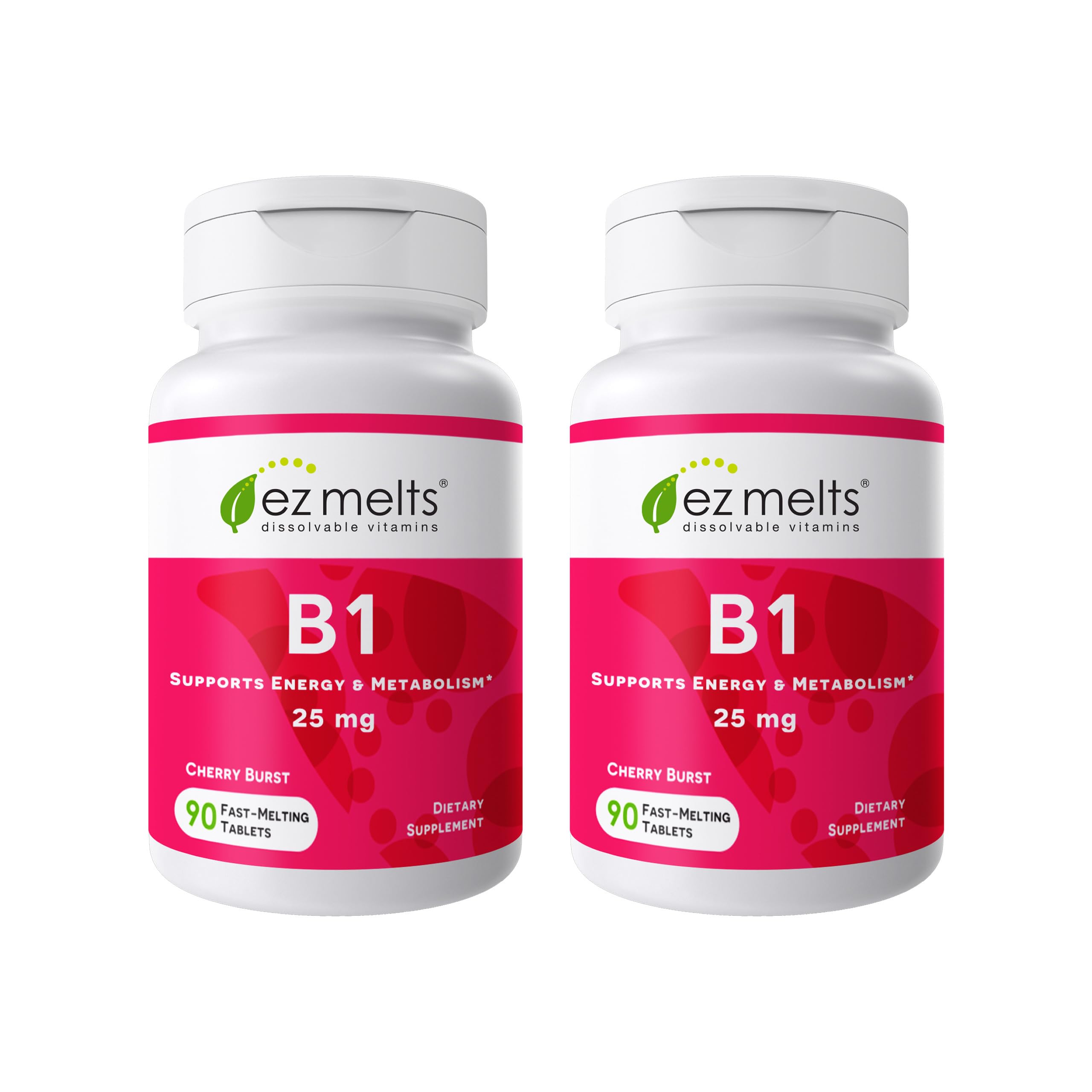 EZ Melts envase frontal mostrando 180 tabletas y sabor cherry para conveniencia
