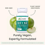 EZ Melts etiqueta nutricional mostrando dosis de D3 y K2