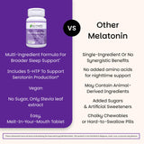 Persona sosteniendo una tableta EZ Melts Melatonin Plus para mostrar tamaño real
