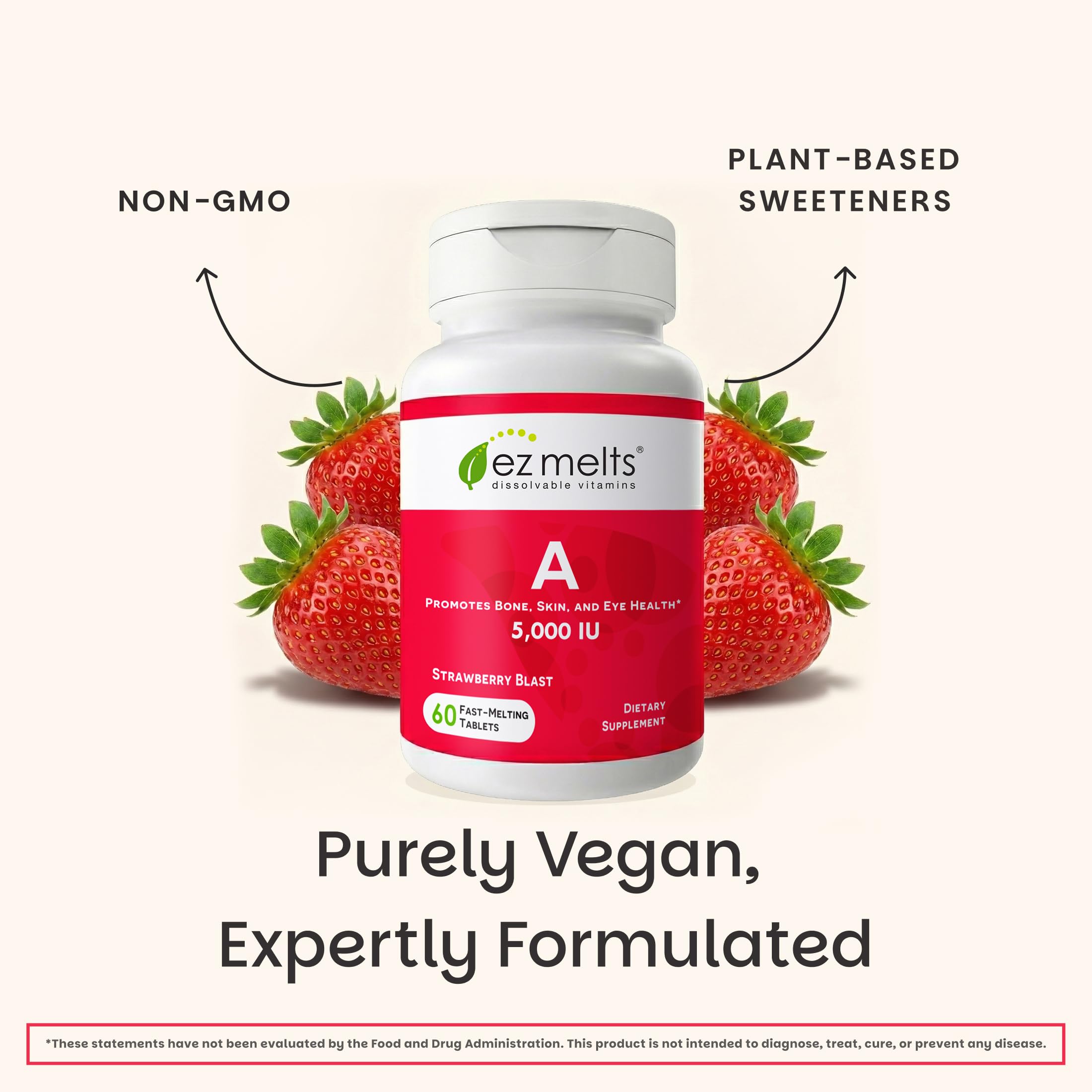 Etiqueta de EZ Melts mostrando ingredientes y características veganas