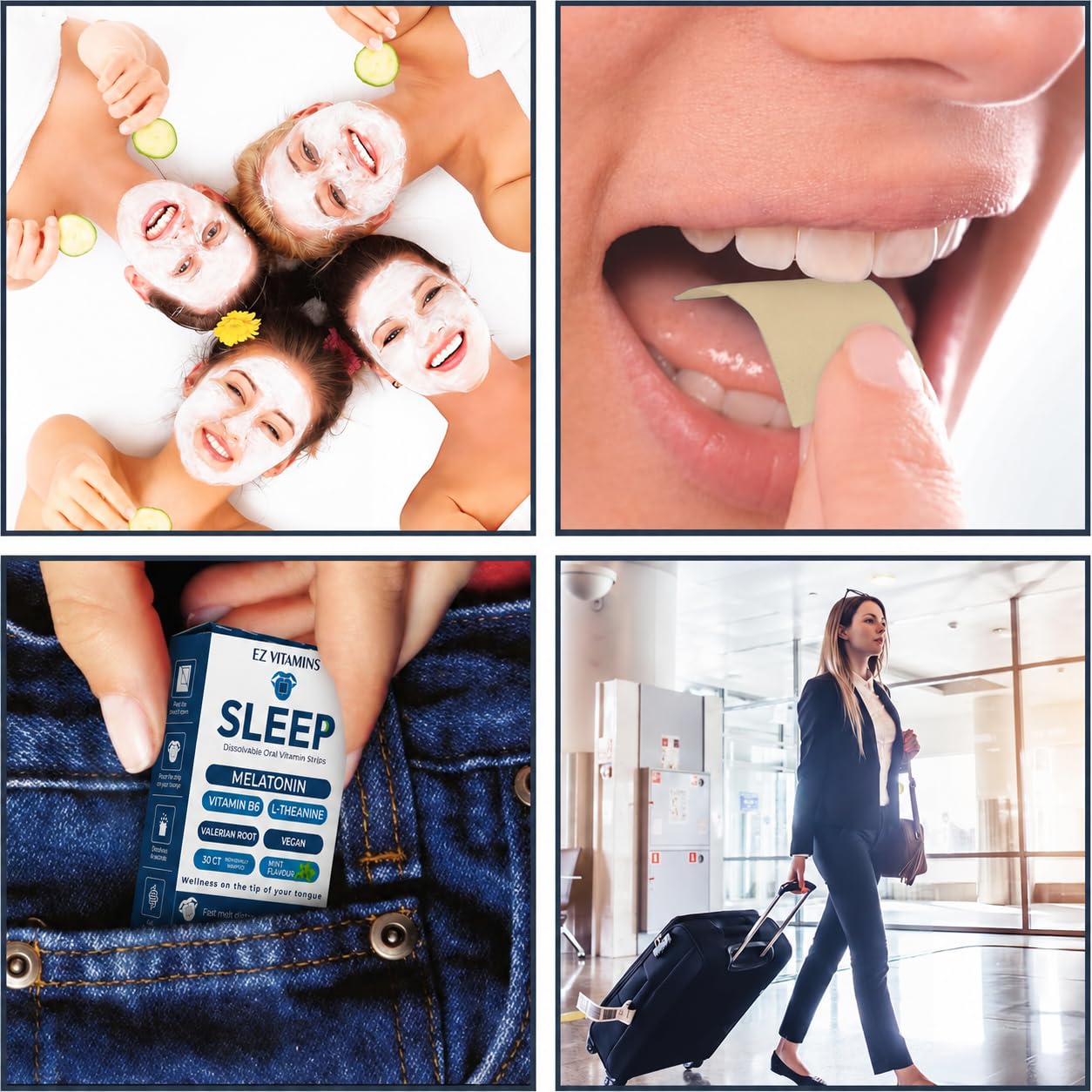 EZ VITAMINS tiras en kit de viaje para dormir mejor durante desplazamientos