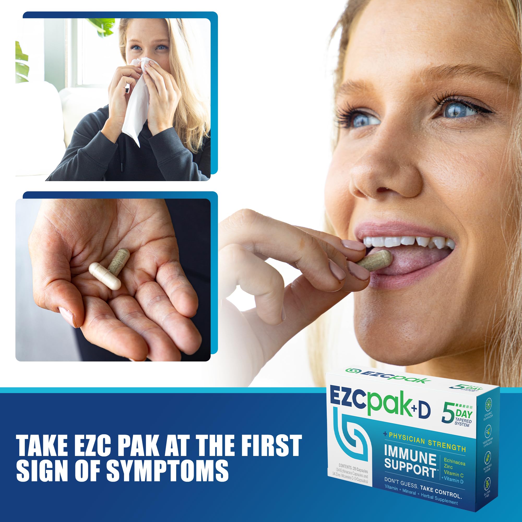 EZC Pak primer plano de cápsula que destaca ingredientes y potencia