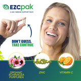 EZC Pak etiqueta con ingredientes que destaca echinacea, zinc y vitamina C
