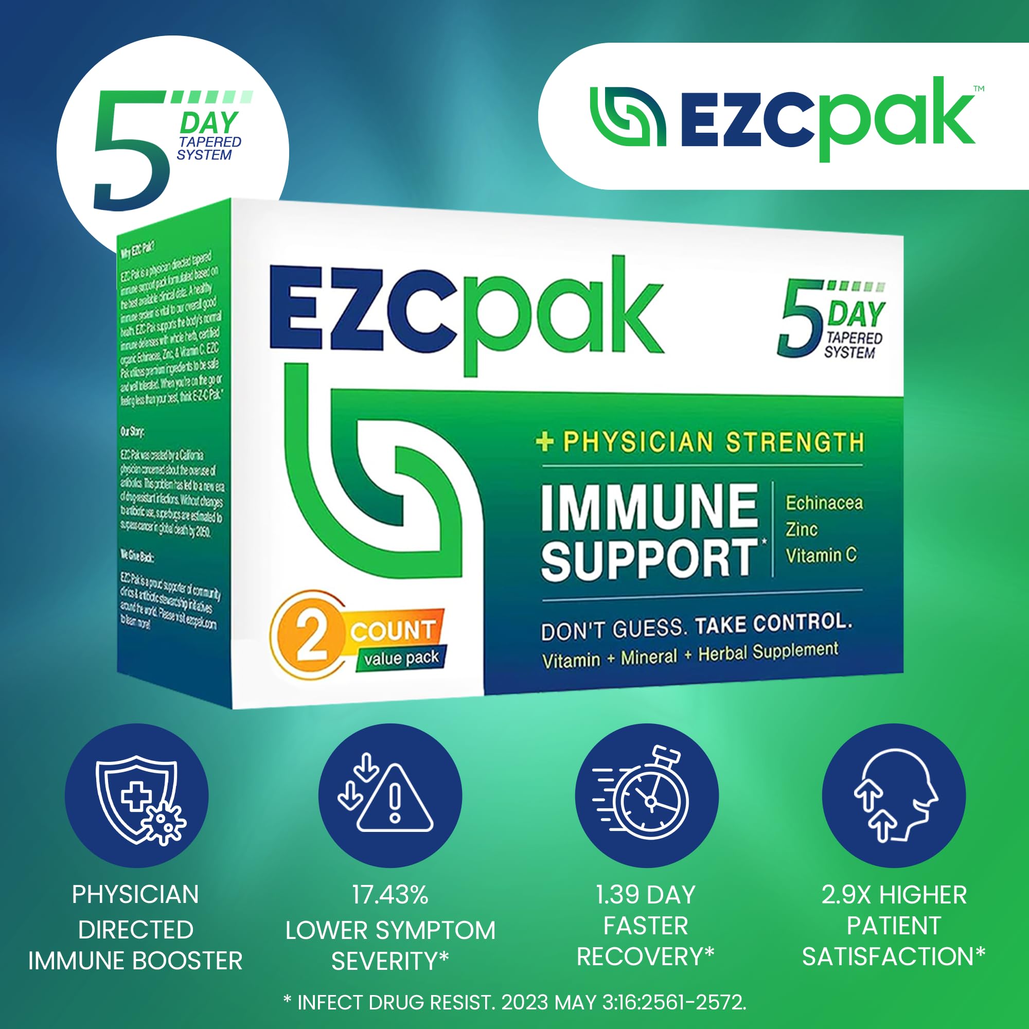 EZC Pak persona tomando cápsula en casa para reforzar la rutina de apoyo inmunológico