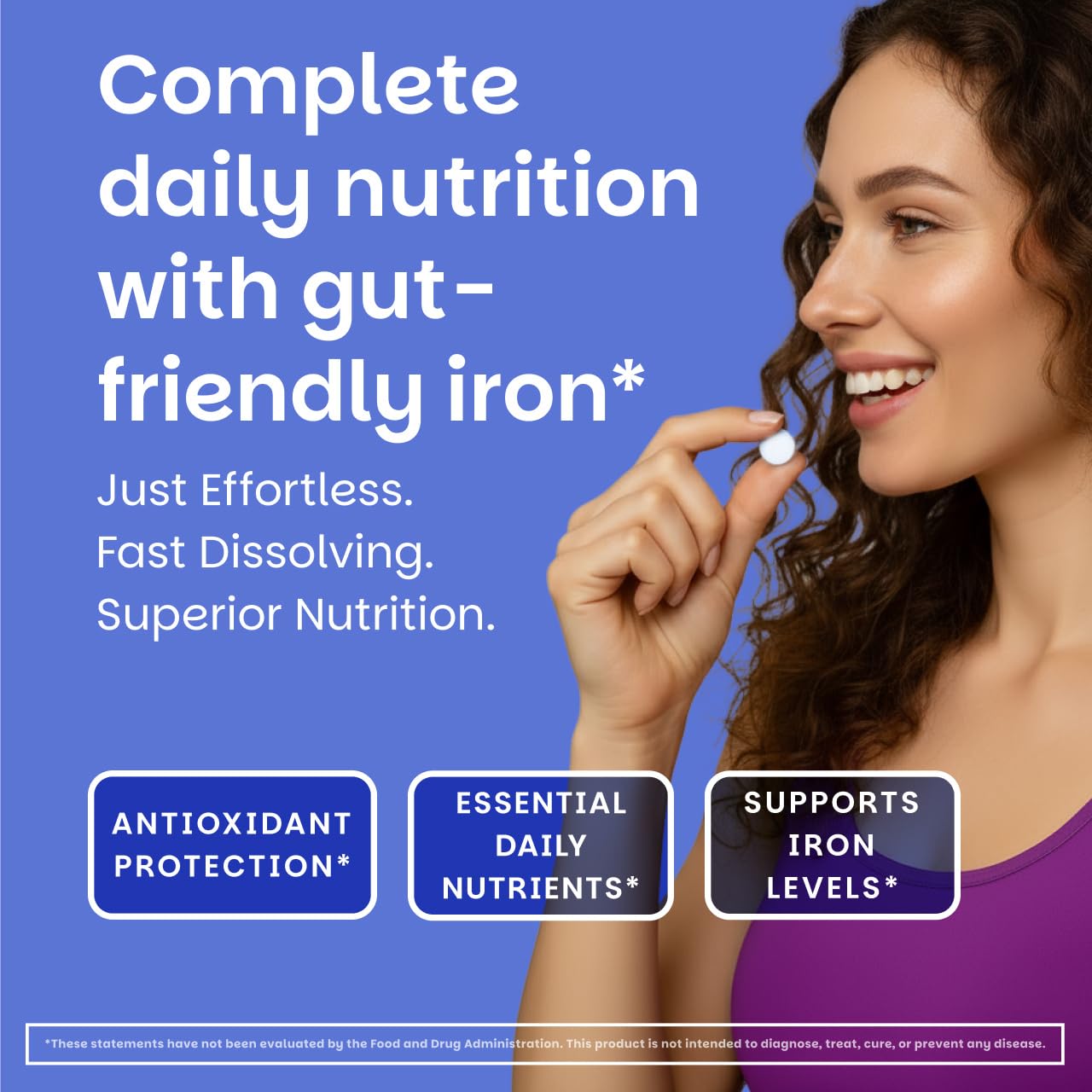 EZ Melts etiqueta con información de nutrientes y vitaminas clave