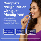 EZ Melts etiqueta con información de nutrientes y vitaminas clave