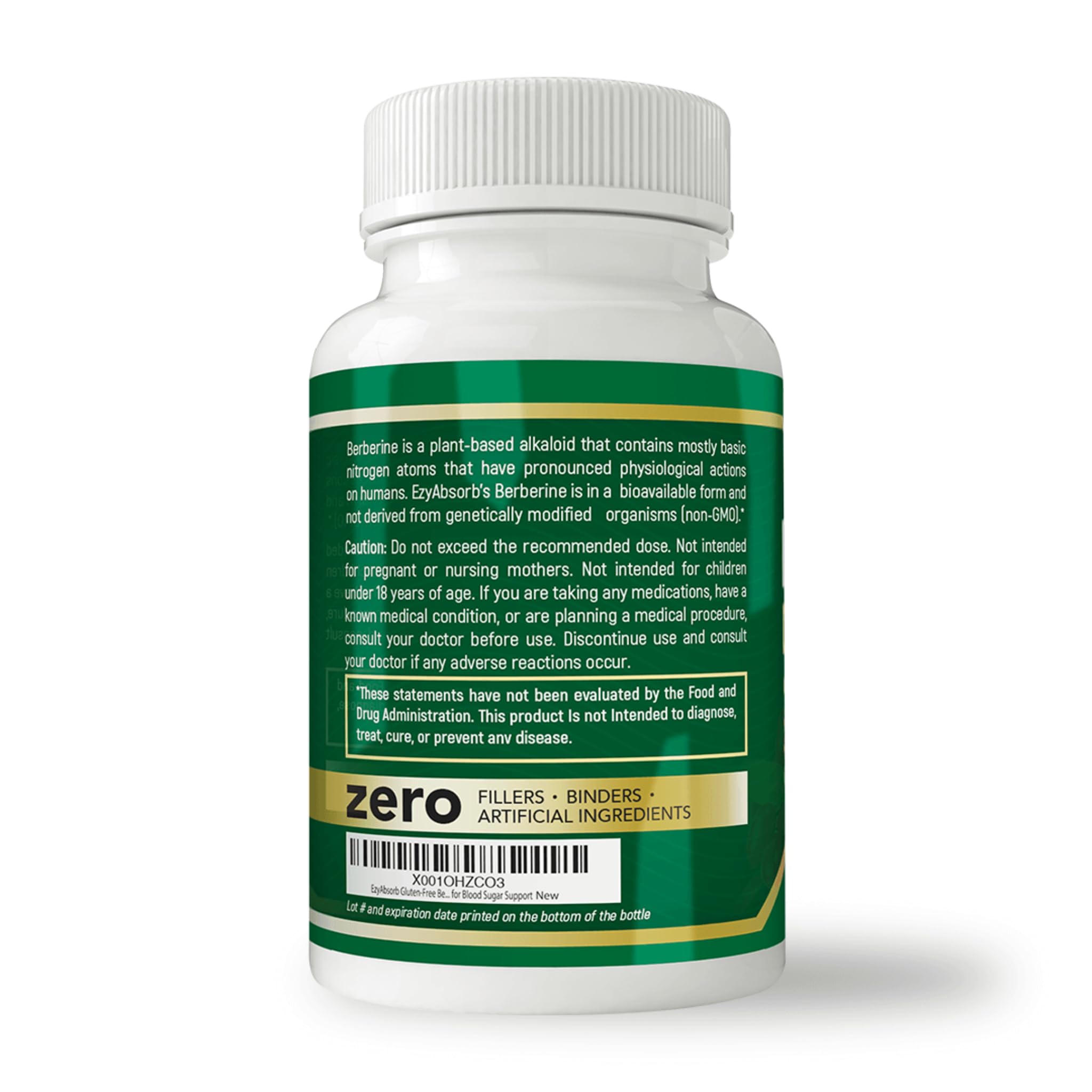 EzyAbsorb etiqueta con información nutricional y garantía de calidad
