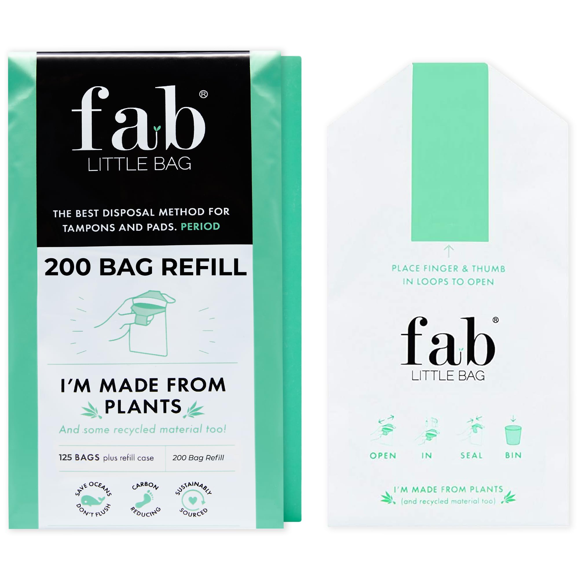 Fab Little Bag paquete frontal mostrando 200 unidades y beneficio de almacenamiento compacto