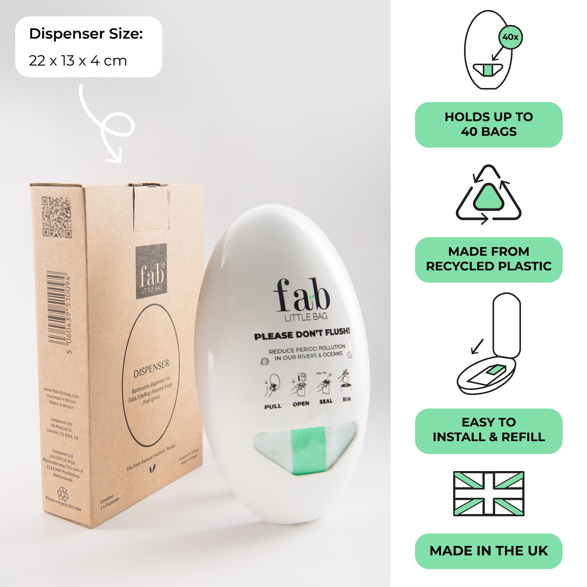 Fab Little Bag al dispensar una bolsa, entrega suave y discreta
