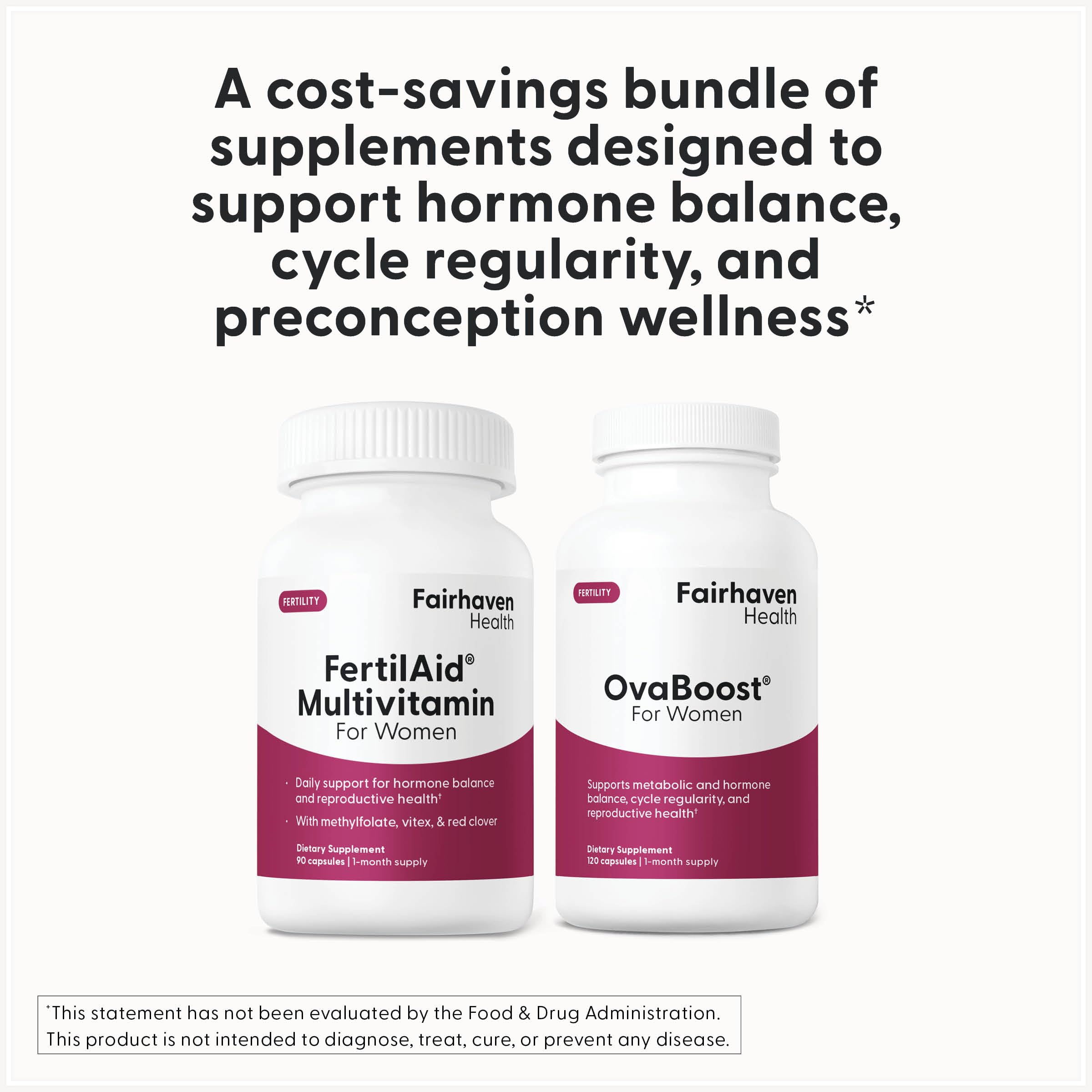Fairhaven Health comparación de tamaño del producto en la mano para escala