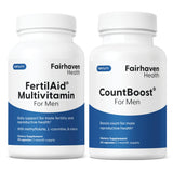 Fairhaven Health fertilaid y countboost empaque frontal mostrando beneficios