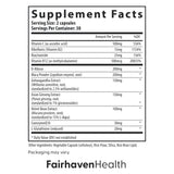 Fairhaven Health etiqueta con lista de ingredientes y dosis claras