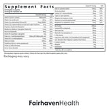Fairhaven Health etiqueta nutricional legible mostrando ingredientes y dosificación
